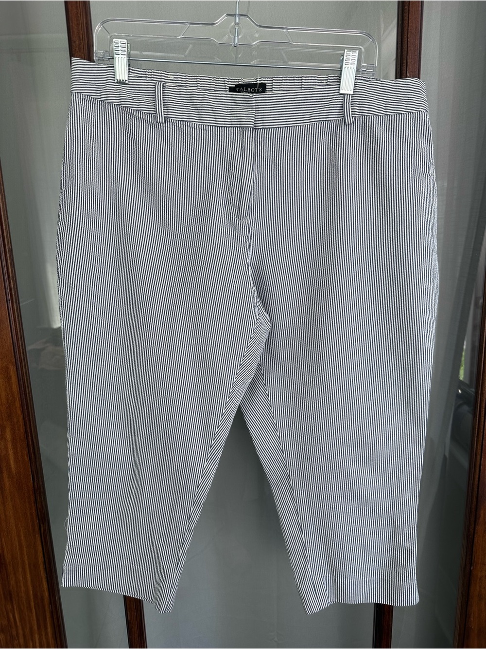 Talbots Womens Signature Crop Pants 16WP Petite Plus blue white seersucker